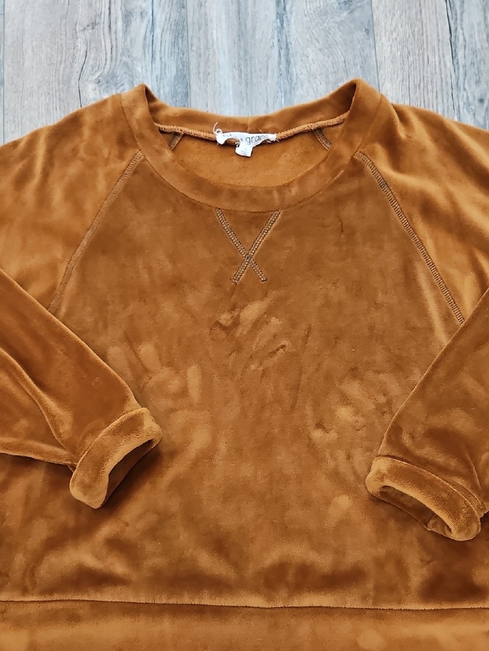 Velvet Pullover Sweatshirt in Caramel by Unknown Brand